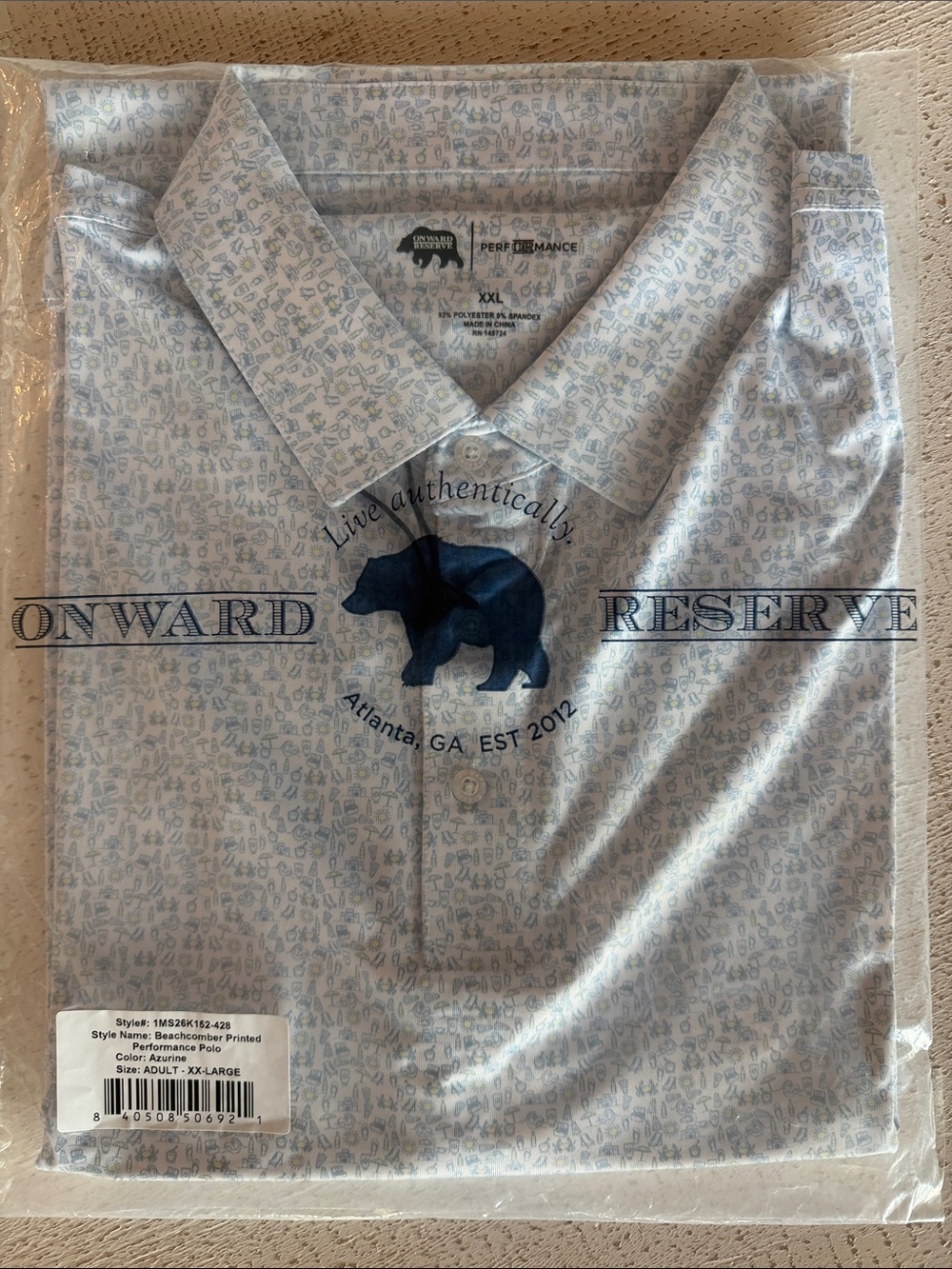 Onward Reserve Men’s Light Blue Printed Performance Polo